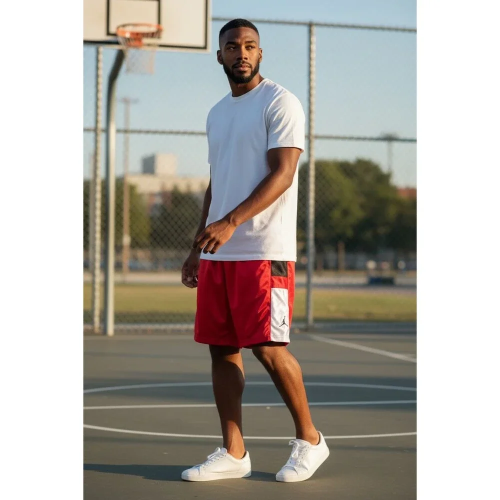 Jordan Vintage Super Rare Basketball Dazzle Shorts Silky Red Black Youth XL Smal